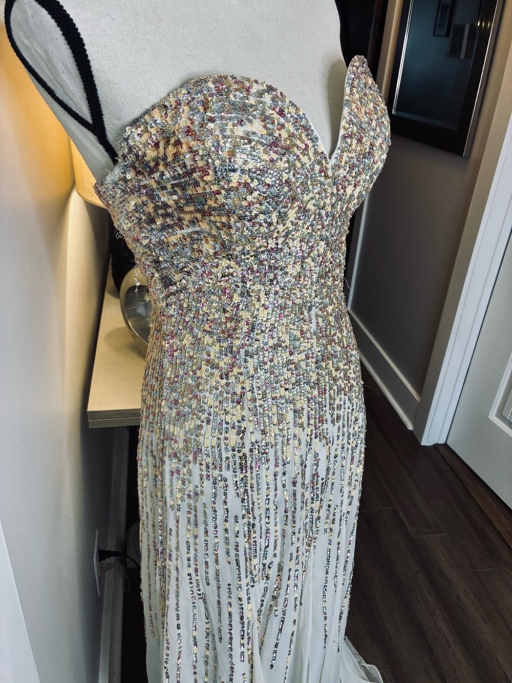 Terani Couture Ivory Beaded Strapless Gown - Picture 3 of 12